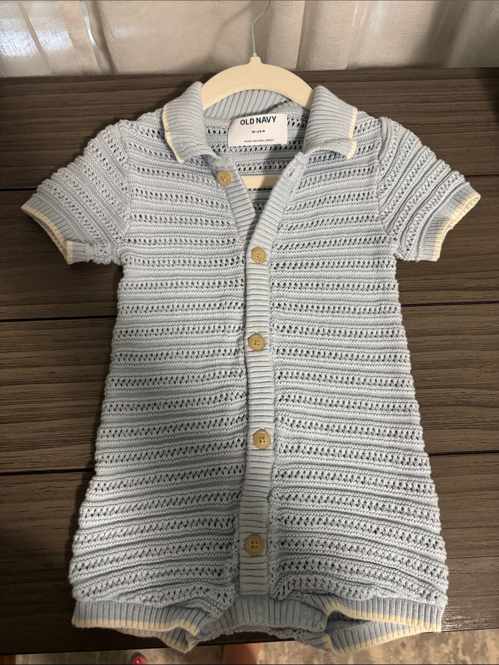 Old Navy Light Blue Knit Polo Romper Dress with Cream Trim